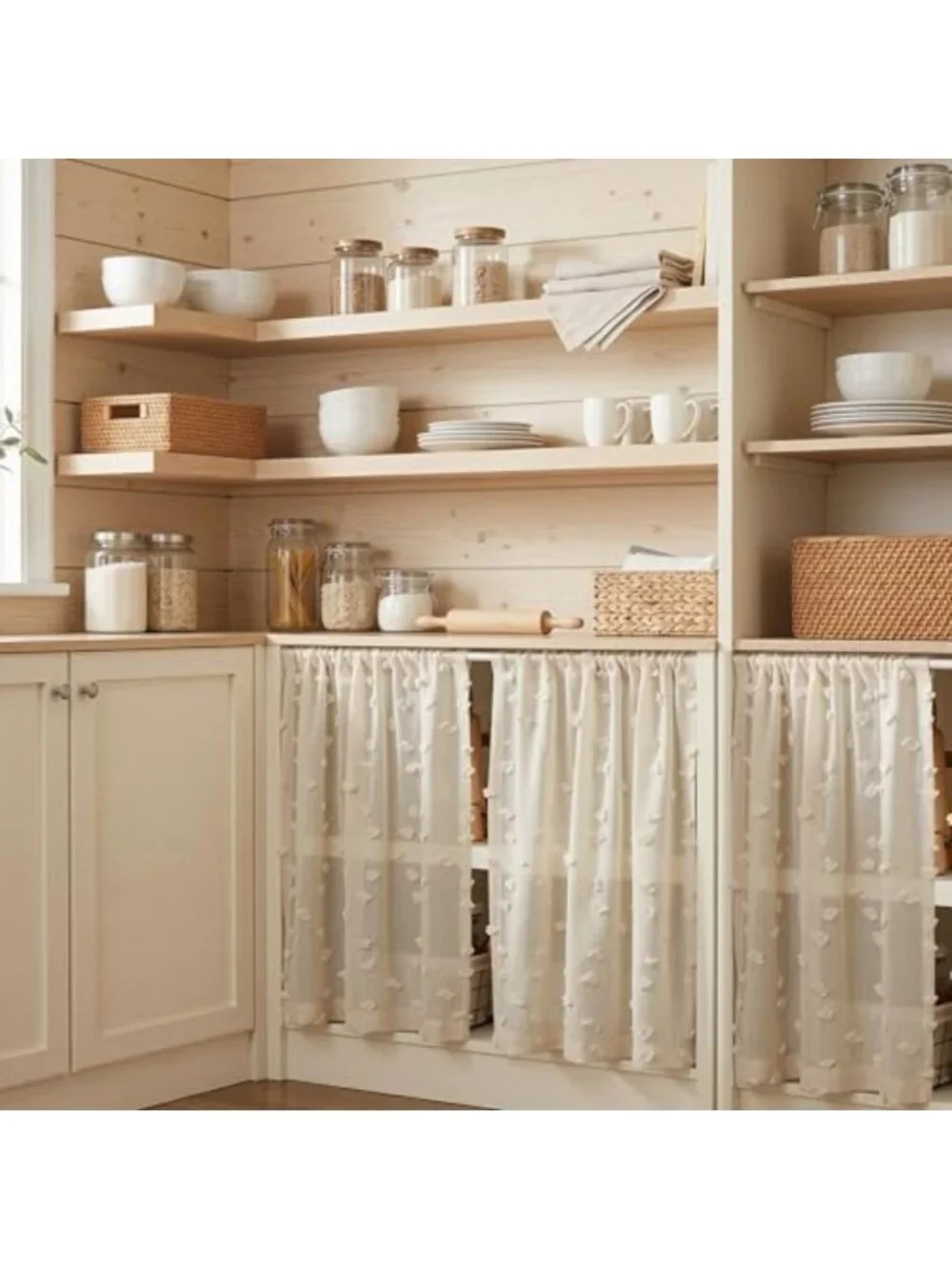 Beige Sheer Curtains for Small Windows, 24-Inch Length, 2 Panels - Light